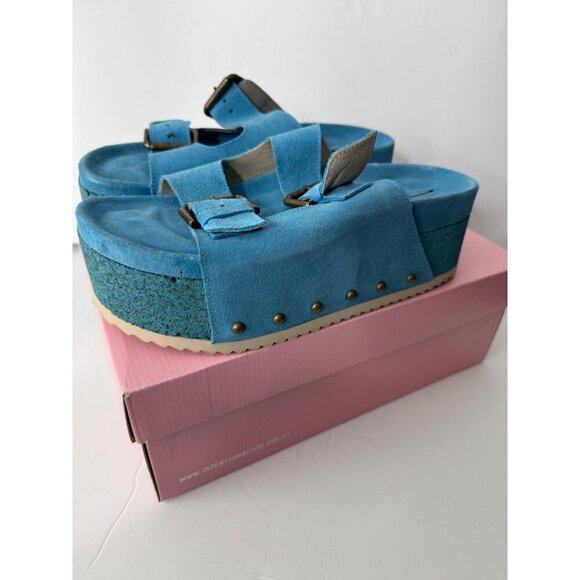 New Intentionally Blank Rule Breaker Suede Platform Sandals Blue Size 39 US 8.5 - Picture 3 of 9